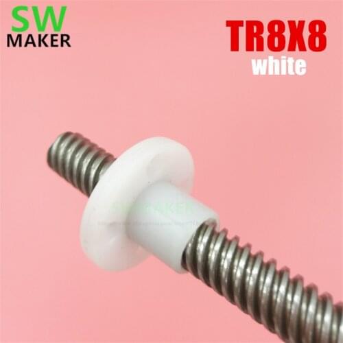 SWMAKER 1pcs white T type POM nut T8 lead screw nut T8*8 Trapezoidal Screw Nuts Delrin Nuts 8mm Smooth for 3D printer parts