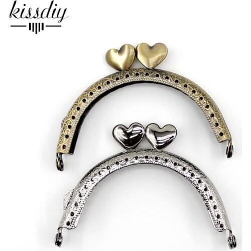 10pcs/lot 8.5cm Heart Antique Bronze / silver Semicircle Metal purse frame Heart kiss clasp handle for bag craft bag accessory