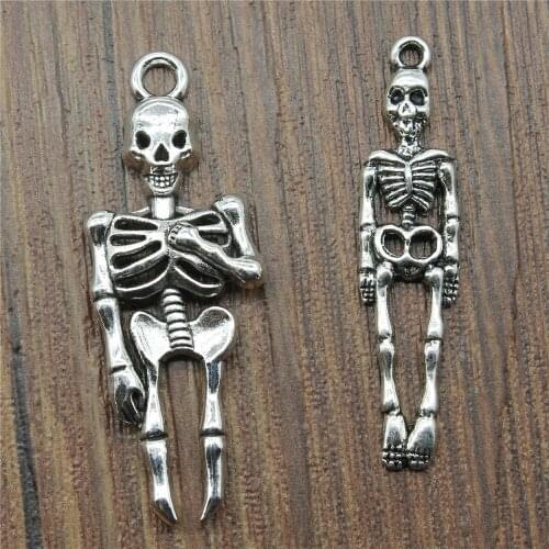 10pcs Charms Skeleton Antique Silver Color Skeleton Pendant Charms Skull Charms For Jewelry Making