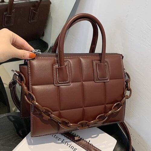 2021 Elegant Plaid Tote bags New Fashion High quality Female PU Leather Womens Designer Handbag Vintage Shoulder Messenger Bag