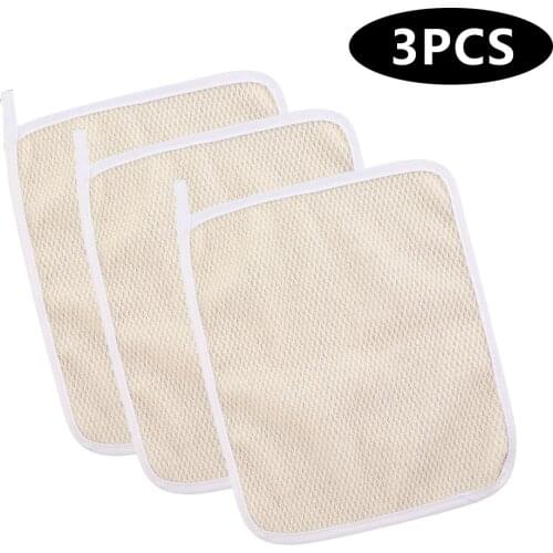 3pcs Beige High Quality Nylon Mesh Shower Body Washing Clean Exfoliate Puff Scrubbing Towel Cloth Bath Exfoliating Wash Cloth