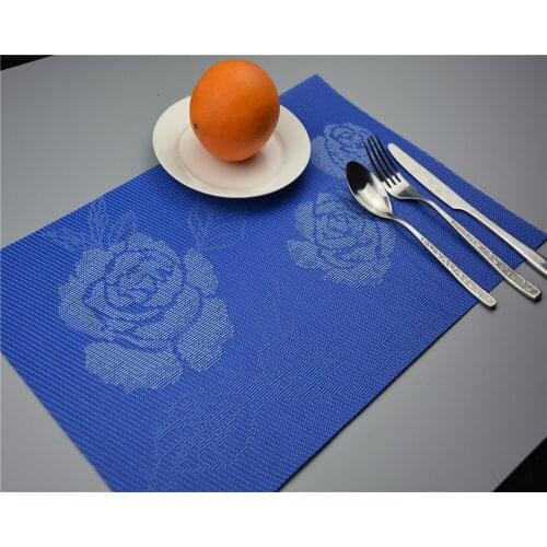 4pcs/lot Rose Pattern Placemat PVC Hotel Dining Table Mat Bowl Pad Coaster Waterproof Table Slip-Resistant Placemat JI 0815