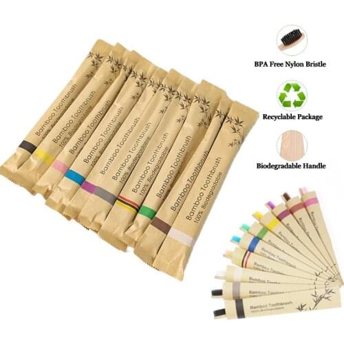 5/10Pcs Bamboo Toothbrush Soft Bristle Eco Friendly Biodegradable Bamboo Medium Toothbrushes Oral Hygiene for Home Travel Hotel