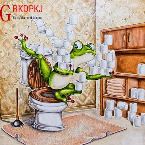 5D DIY Diamond Painting Frog on the toilet Rhinestones Mosaic Diamond Embroidery Handwork Full Round Living Room Decoration