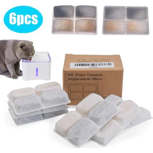 6pcs Cat Square Water Fountain Filters Pet Replacement Filters with Coconut Activated Carbon Suitable for 2L Water Dispenser