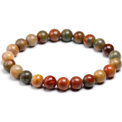 Natural Picasso Jasper Stone Round Beads Stretch Bracelet Fine Jewelry Gemstone Woman for Handmade Gift
