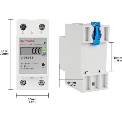 Digital Electric Consumption KWh Din Rail Smart Energy Meter WiFi Power Meter Watt Remote Switch Control Monitors 230V AC
