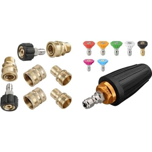 Pressure Washer Adapter Set,M22 Swivel to 3/8 Inch with Turbo Nozzle, Rotating Nozzle and 7 Tips, 1/4 Inch 4000 PSI