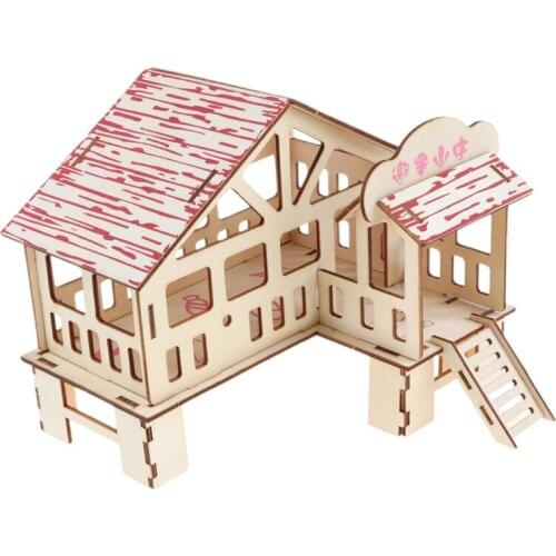 YYSD Hamster Hideout Wooden Hut Small Animals Double Layer Villa Rat Room House Cage Exercise Toy with Ladder Board