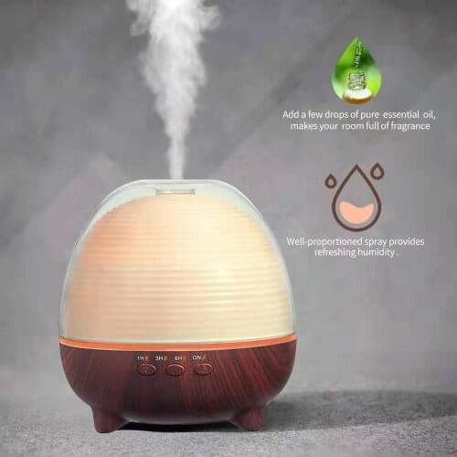 Wood Grain Aroma Essential Oil Diffuser Aromatherapy Ultrasonic Air Humidifier with LED Light for Room 600ml