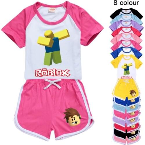 Girls Boys Summer Clothing Set ROBLOX Kids T-shirt Shorts Casual Sports Tee Pants Suit Girls Outfits Pyjamas for 2-8-12-16Years