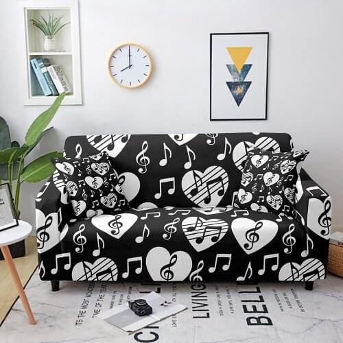 Music Note Print Elastic Sofa Cover Stretch Sofa Covers for Living Room Couch Cover L-shape Armchair Sofa Slipcovers 1/2/3/4Seat