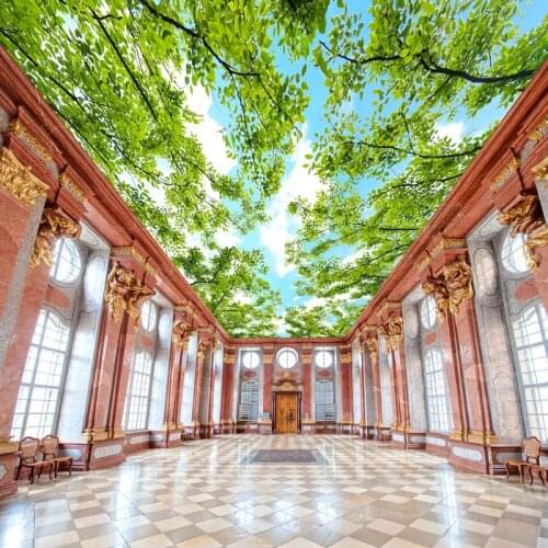 Forest Themed Ceiling Fresco Blue Sky White Clouds Green Tree Leaves 3D Photo Wallpaper Bedroom Room Ceiling Wallpaper Murals