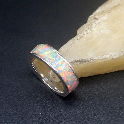 Hermosa New Arrival Mystical White Opal Genuine 925 Silver Band Ring Wedding Engagement Gifts for Women Size 7.5# 20214364