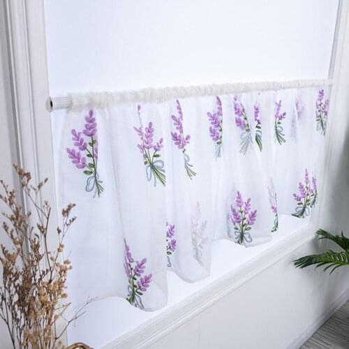 Flower Embroidery Short Curtain Pastoral Shade Kitchen Curtains Half Curtain Short Panel Drapes