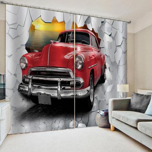 Red Car Printed curtains for living room modern curtains Broken wall car photo curtains blackout curtains for Adults room