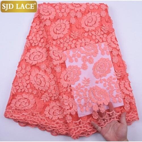 SJD LACE Peach 3D Applique Design African Lace Fabric High Quality Sequins French Lace Fabric Soft Tulle For Wedding Dress A2137