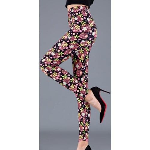 VIIANLES Women Flower Printed Leggings Polyester Sexy Legging High Waist Elasticity Push Up Strength Pants Drop Shipping
