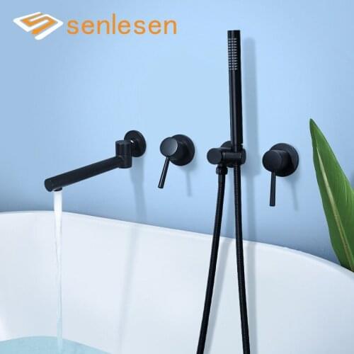 Senlesen Matte Black Bathtub Shower Faucet Dual Holder Dual Control Hot and Cold Water Mixer Tap