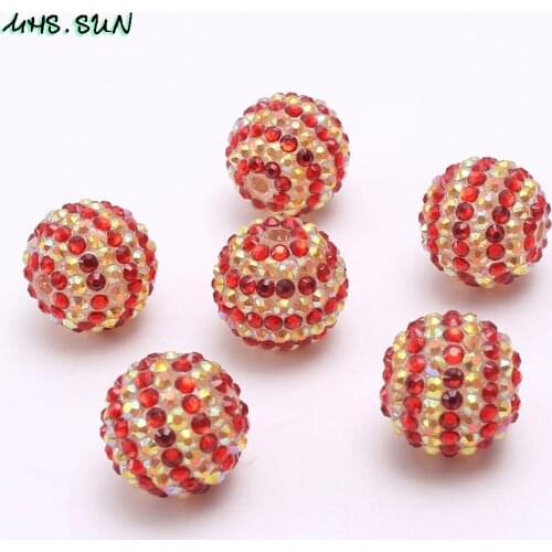 MHS.SUN Red/Yellow Chunky Resin Rhinestone Beads DIY Jewelry Round Loose Beads Chunky Ball Beads For Kids Necklace Making 50pcs