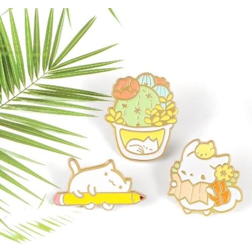 Fashion Cartoon Creative Cute Diligent Cat Studying Outside The Bed Sleeping Oil Drop Brooch Trend Wild Backpack Badge Jewelry