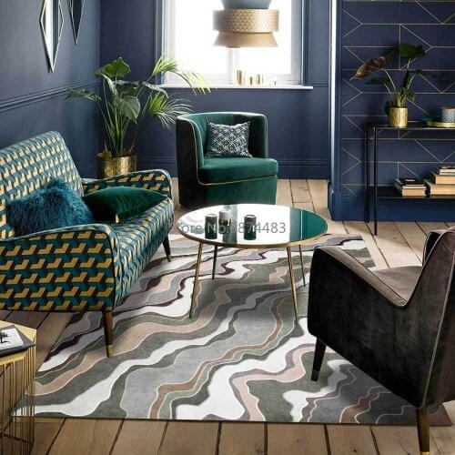 Fashion Modern Abstract Gray Green White Geometric Curve Stripes Living Room Bedroom Bedside Carpet Floor Mats
