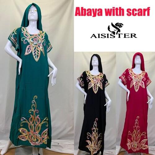 Muslim Fashion Dresses Embroidery Abayas For Women African Kaftan Marocain Long Robe With Big Hijabs Prayer Garment Sleep Cloth