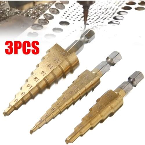 3pcs/set HSS Step Cone Drill Bits Set Titanium Coated Hole Cutter 3-12/4-12/4-20mm For WWoodworking Tools