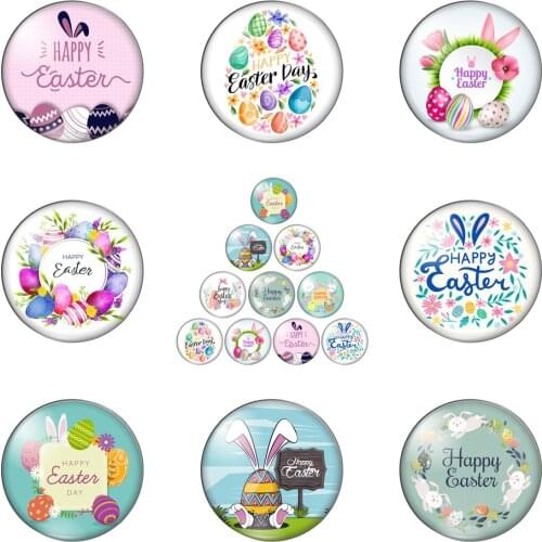 New Happy Easter Day Egg Rabbit Flower Round Photo Glass Cabochon Demo Flat Back Making Findings Handmade DIY Accessories