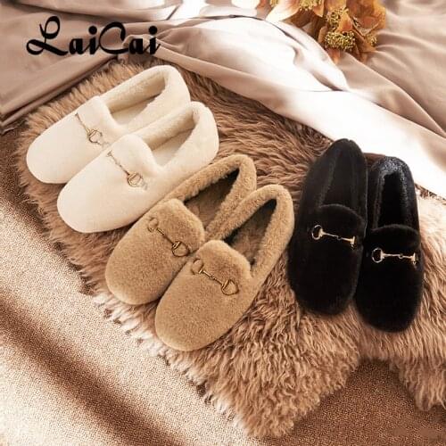 Shoes Womens Winter Popular Fluffy 2021 winter New Cotton-Padded with Velvet warm All-Match Pregnant woman One Pedal Shoes