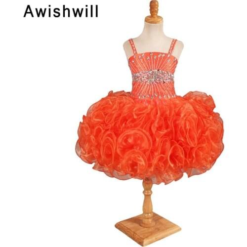 Custom Made 2020 Orange Baby Kids Flower Girl Dresses Pageant Beaded Organza Vestido de Daminha Toddler Communion Dresses