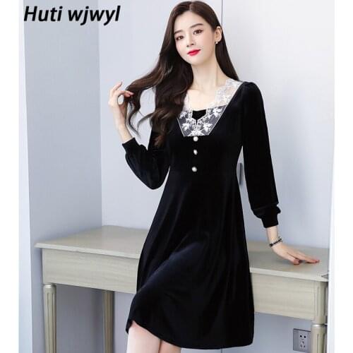 Autumn Winter Plus Size Long Sleeve Dress 2021 Vintage Chic Gold Velvet Warm Dress Women Bodycon Party Black Sexy Mini Vestidos