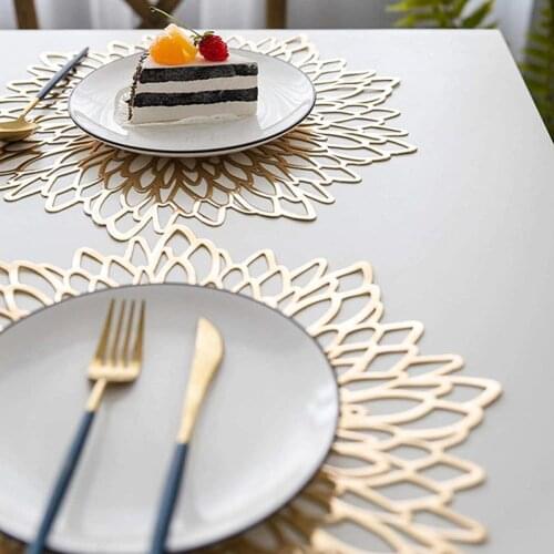 Placemat Gold Silver PVC Placemat For Dining Table Hollow Pad Coaster Pad Table Bowl Mat Kitchen Table Placemat Supplies 38*38cm
