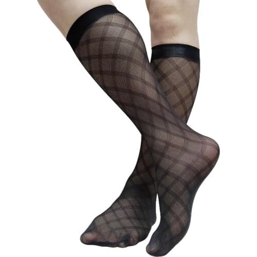 See Through Mens Dress Formal Suit Socks For Business Male Black Tube Hose Sheer Sexy Stocking Softy Comfortable