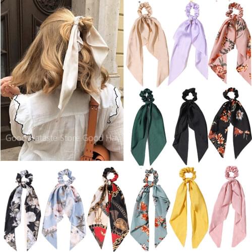 1PC New Women Scrunchie Ribbon Elastic Hair Bands Bow Scarf Printing Head Band for Girls Ladies Hair Ropes Ties Hair Accessories