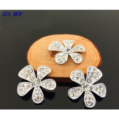 SEA MEW 25mm*26mm Fashion Alloy Flowers Crystal Rhinestone Connectors Charm For Jewelry Making DJ131