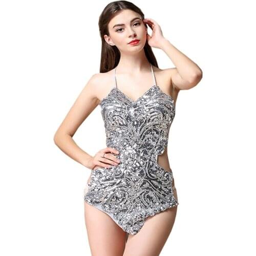Sexy Women Sequin Belly Dance Skirt Dancer Bodysuit Nightclub Dress Outfit Dance ClubWear Party