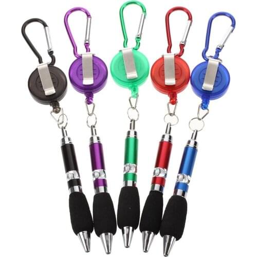 Retractable Reel Ball Pen with Belt Clip and Snap Hook 10pcs (Random Color)