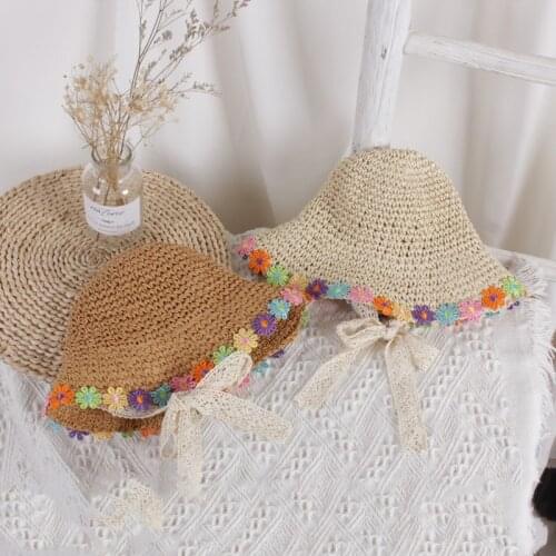 Girl Hat 2021 Summer Cap Breathable Straw Hats Colorful Flower Sweet Princess Hat Seaside Kids Hats 2-6Y