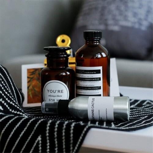 Scandinavian Brown Glass Storage Jar with Sticker Chic Aromatherapy Essential Oil Bottle Nordic Flower Rattan Vase Photography P