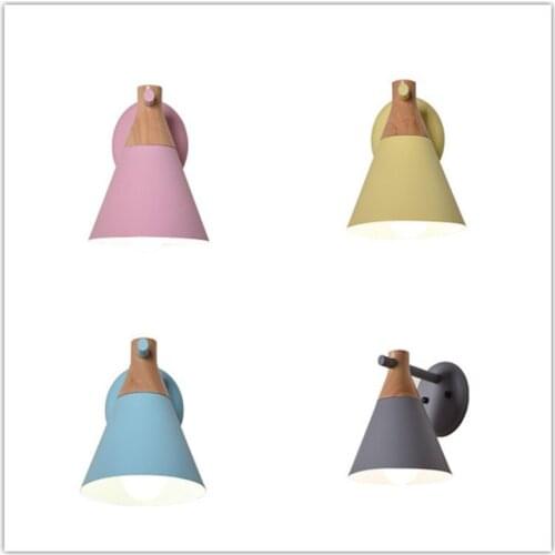 Nordic Wooden LED Wall Light Bedroom Living Room Macaron Multi-color Modern Wall Lights Sconce Bedside Wall Lamp E27