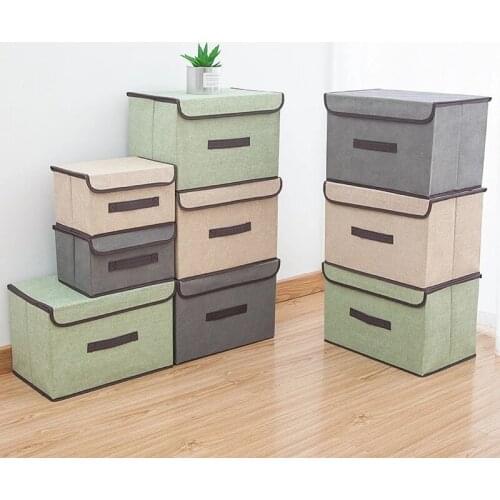 Cotton Linen Storage Box With Cap 2 Size Clothes Socks Toy Snacks Sundries Organizer Set Fabric Boxes Cosmetics Household
