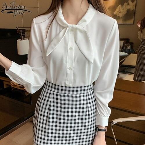 Plus Size Chiffon Blouse Shirt Fashion Women Tops and Blouses Bow Collar Office Blouse Long Sleeve Women Shirts Blusas 10686