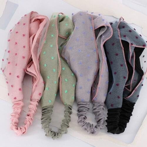 Double Mesh Gauze Hairband For Girls Lady Yoga Hair Band Dots Printing Mesh Knot Sport Headband Women Sport Hair Band