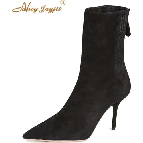 Woman Ankle Boots Flock Saint Honore Elastic Band Short Plush Dress Party Solid Red Black 2021 Winter Autumn Plus Size 44 40 42