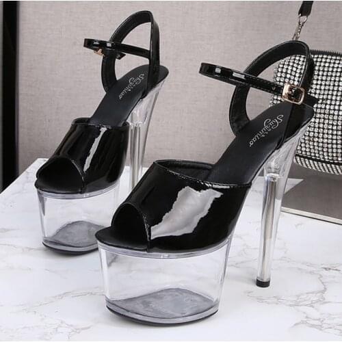 Women Sexy High Heel Sandals Luxury Rhinestone Heels Transparent High Platform Sandals Ladies Strippers Sandals 2021 Summer Shoe