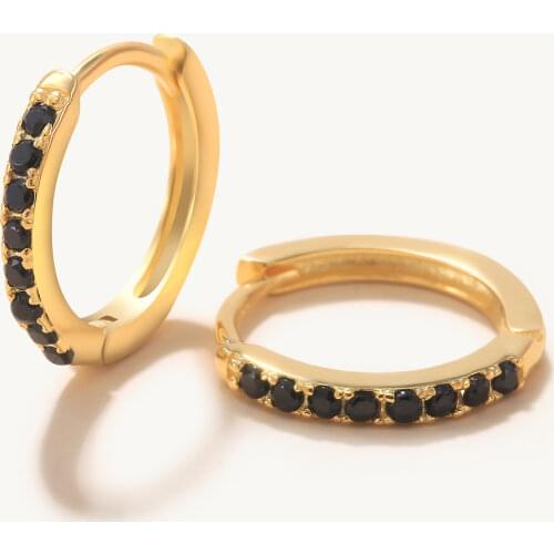 925 Sterling Silver Huggie Earrings Bling Black Zircon Piercing Hoop Earring Jewelry For Women 925 Plata Pendientes Oorbellen