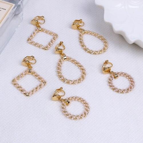 New Vintage Geometric Simulated Pearl Dangle Clip on Earrings Without Piercing for Women Party Earring Ear Clip Fashion Jewelry