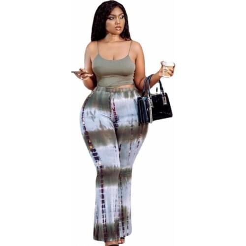 5XL Plus Size Two Piece Sets Women Camis Tank Crop Tops And High Waist Flare Pants Outfits Fashion Print Casual 2 Piece Set Suit