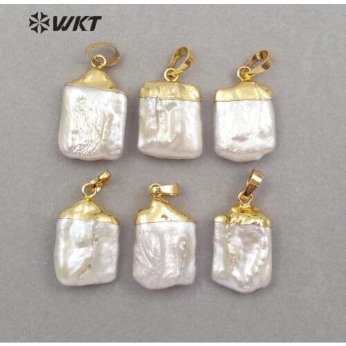 WT-JP071 Unique Design Natural Baroque Pearl Pendant White Square Shape Pearl With Gold Capped For Women Jewelry Making
